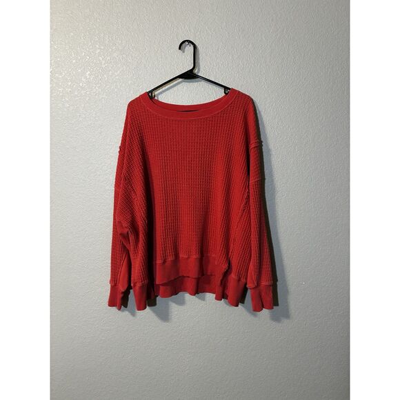 American Eagle Seriously Lived-In Waffle Knit Long Sleeve Top Oversized - Picture 5 of 7